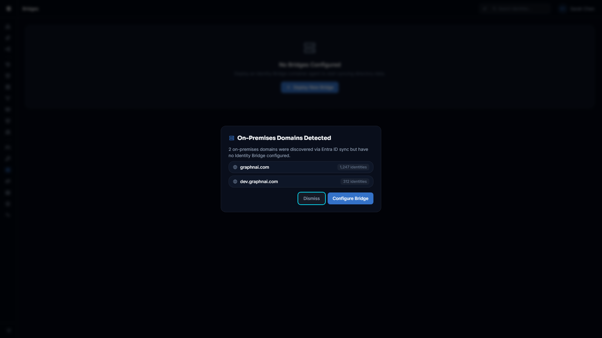 Bridge detail page showing discovery banner above the domain list