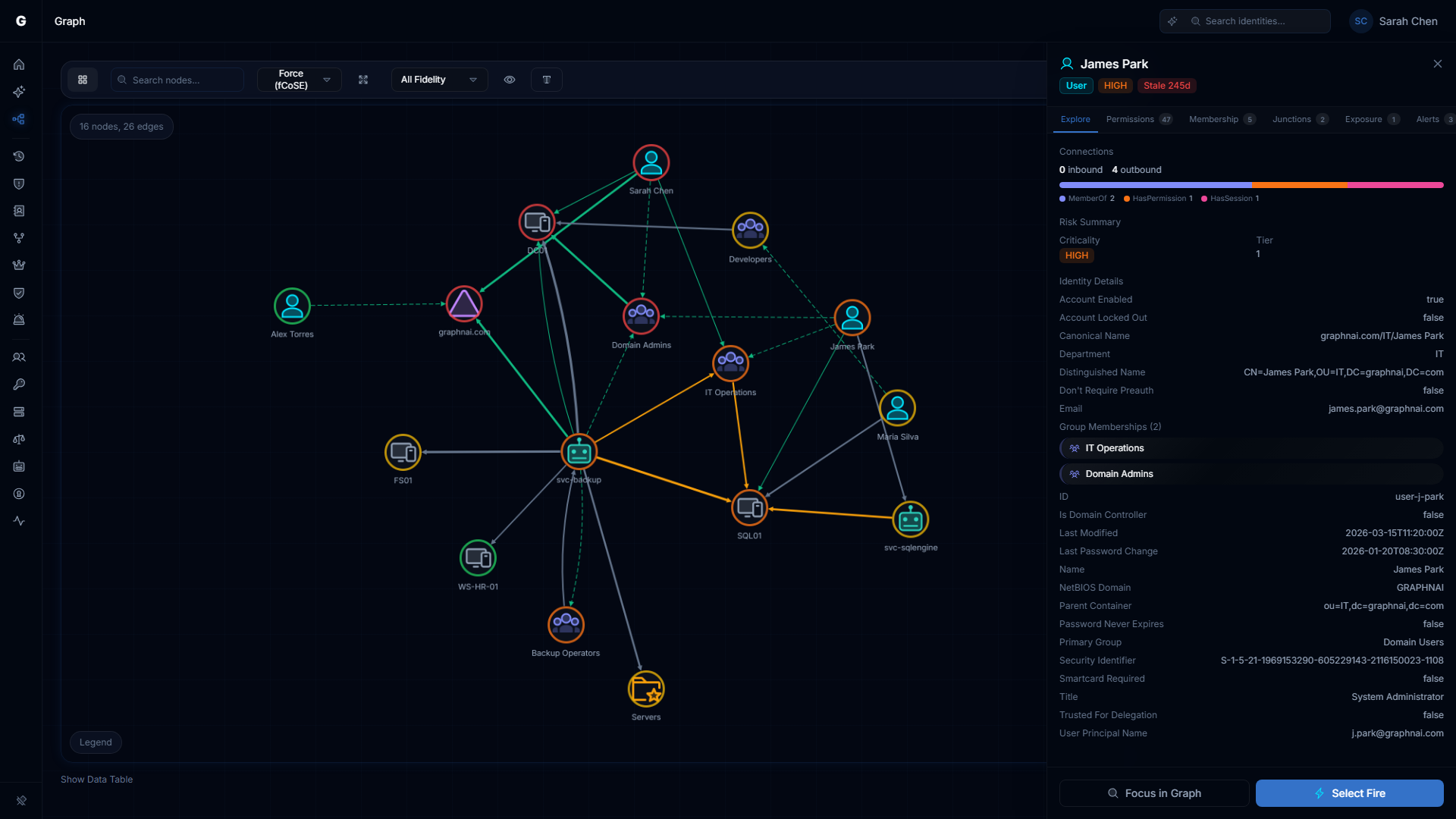 Graph Explorer with a node selected and its detail panel open