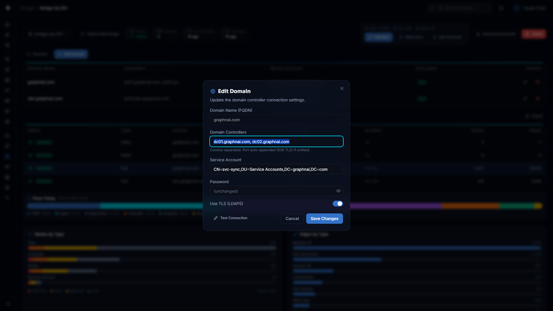Bridge configuration showing on-prem AD domain sources
